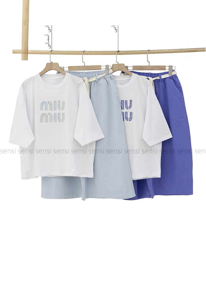 ست تیشرت شلوارکMIUMIUتیکه دوزی کد1006221